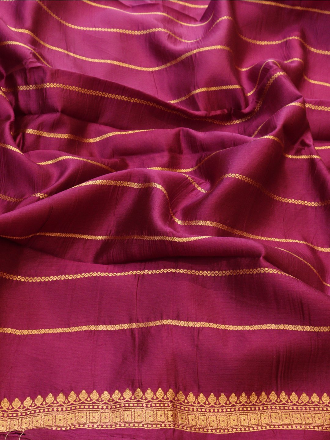 Dark Magenta Color Katan Silk Banarasi saree full spread