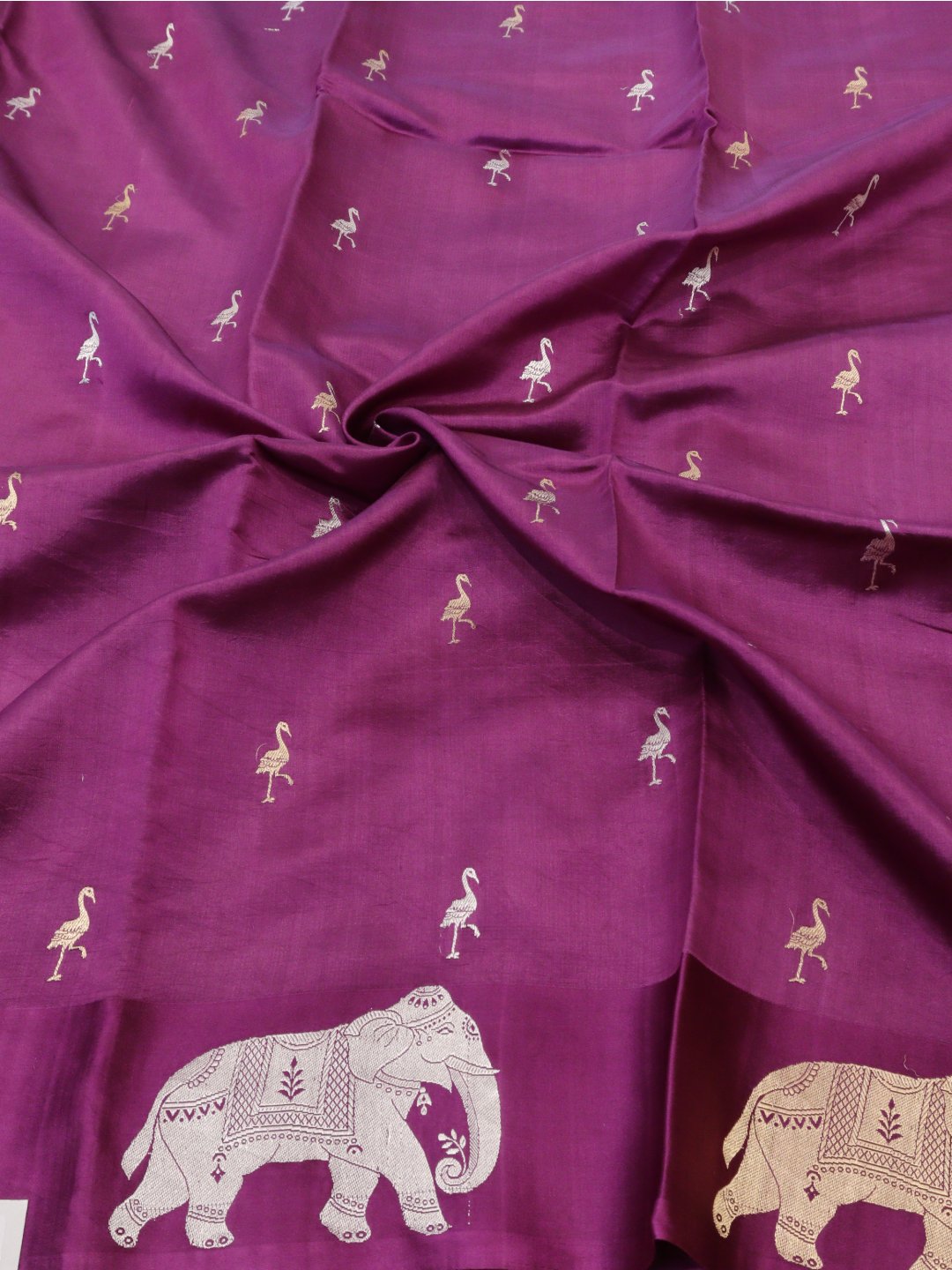 Magenta Pink with gold and silver-toned zari Katan Silk Banarasi saree blouse piece