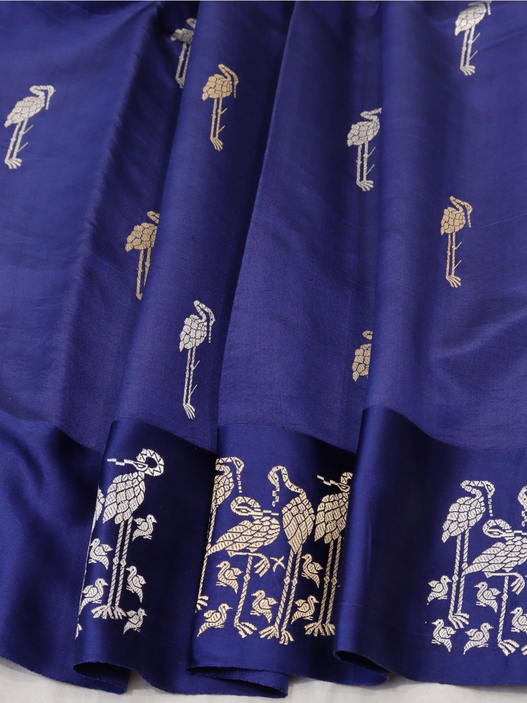 Navy Blue with gold and silver-toned zari Katan Silk Banarasi saree blouse piece