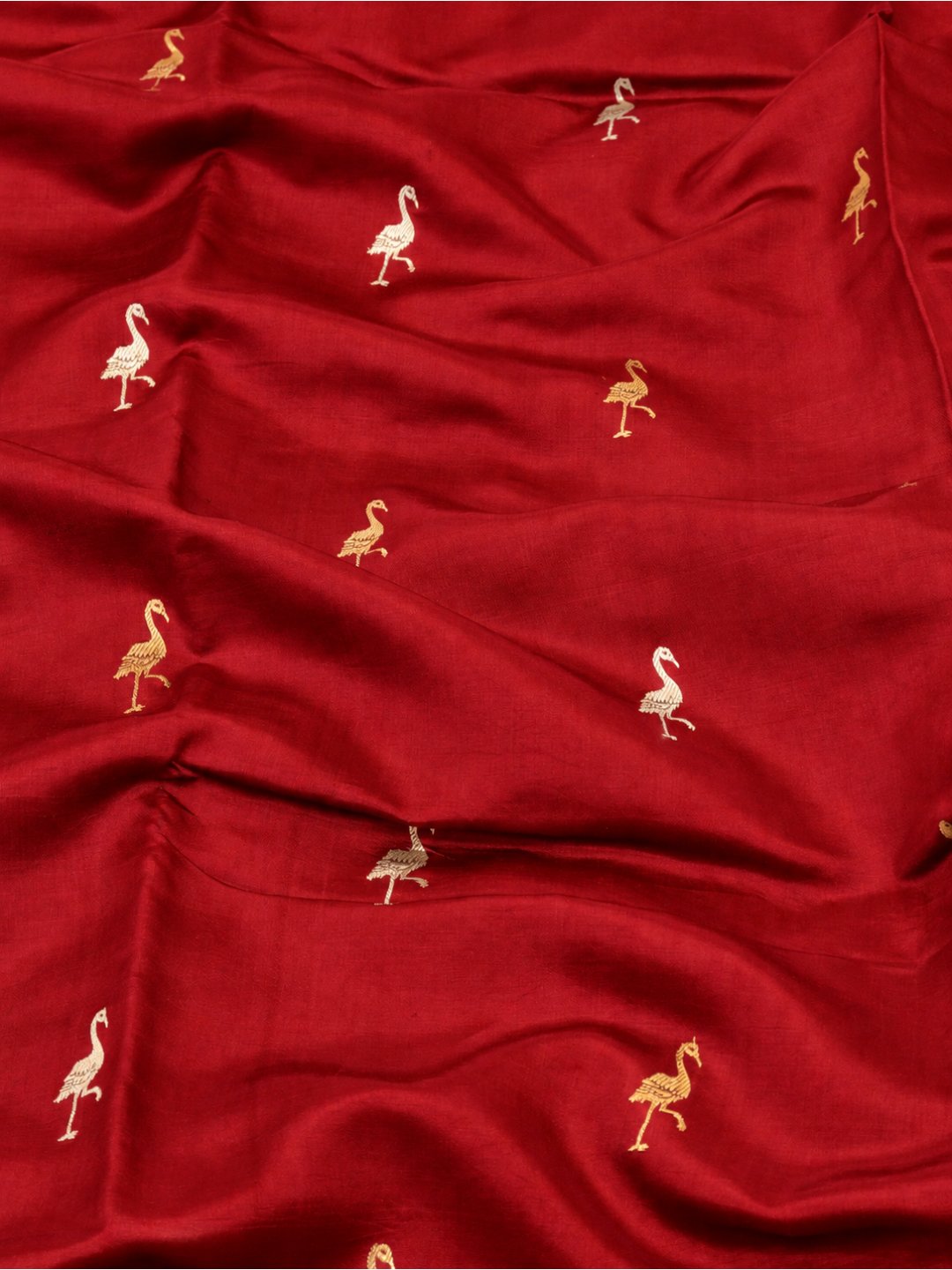 Royal Red with gold and silver-toned zari Katan Silk Banarasi saree blouse piece