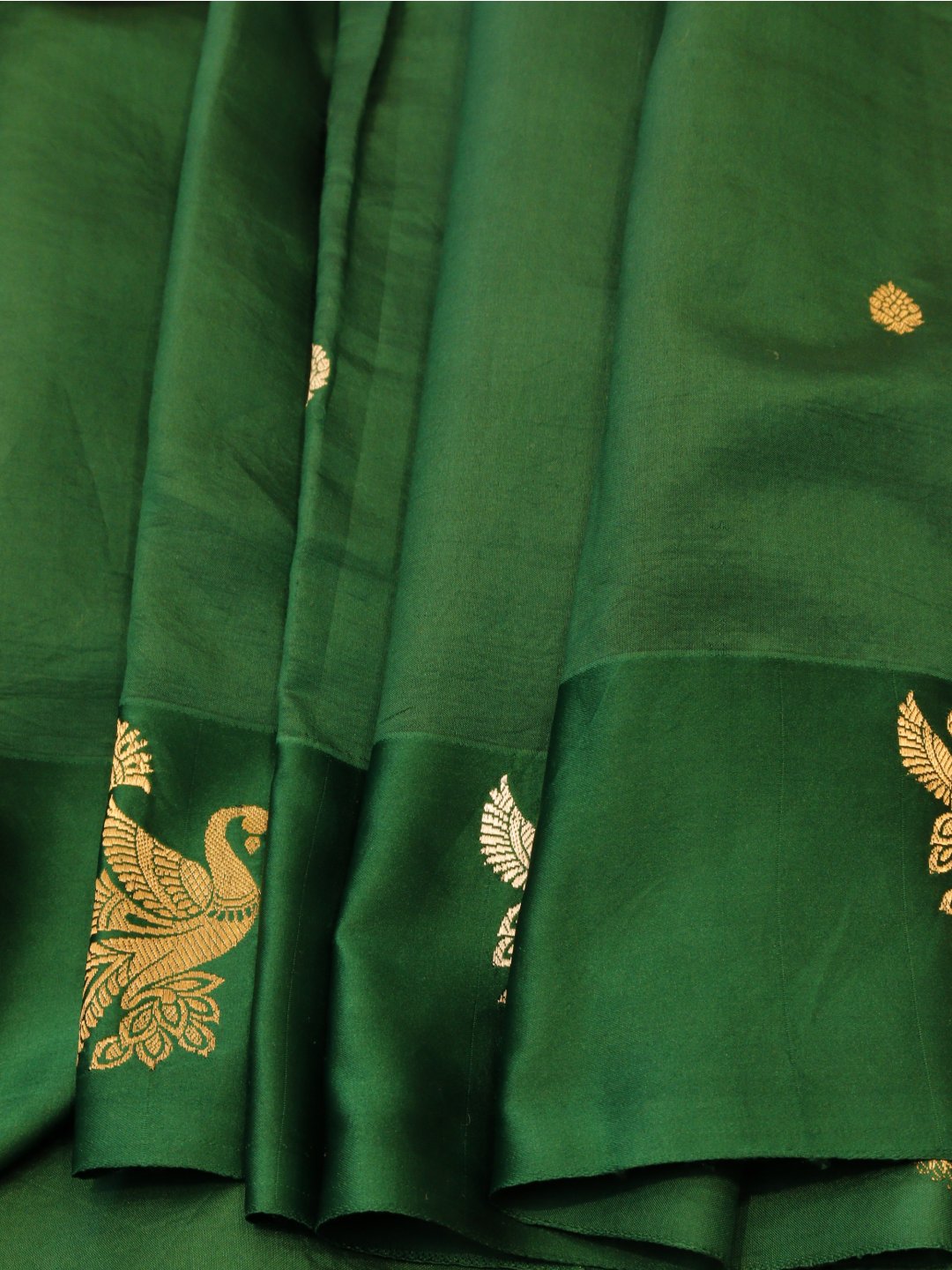 Bottle Green with gold and silver-toned zari Katan Silk Banarasi saree blouse piece