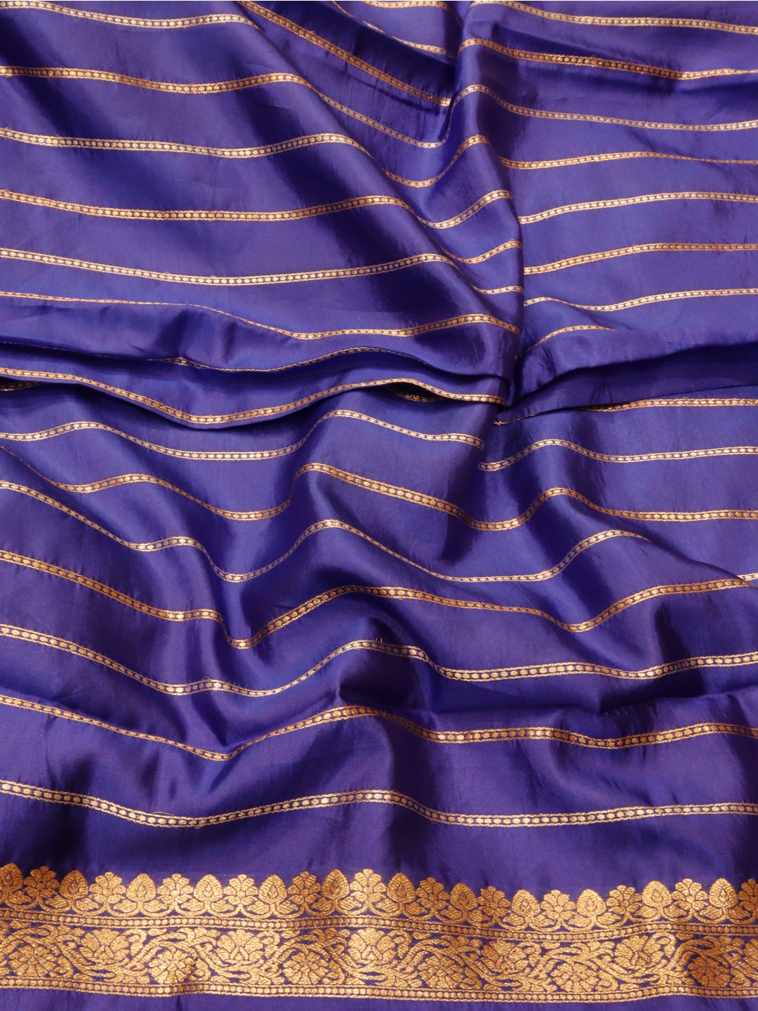 Royal Blue Katan Silk Banarasi saree texture detail