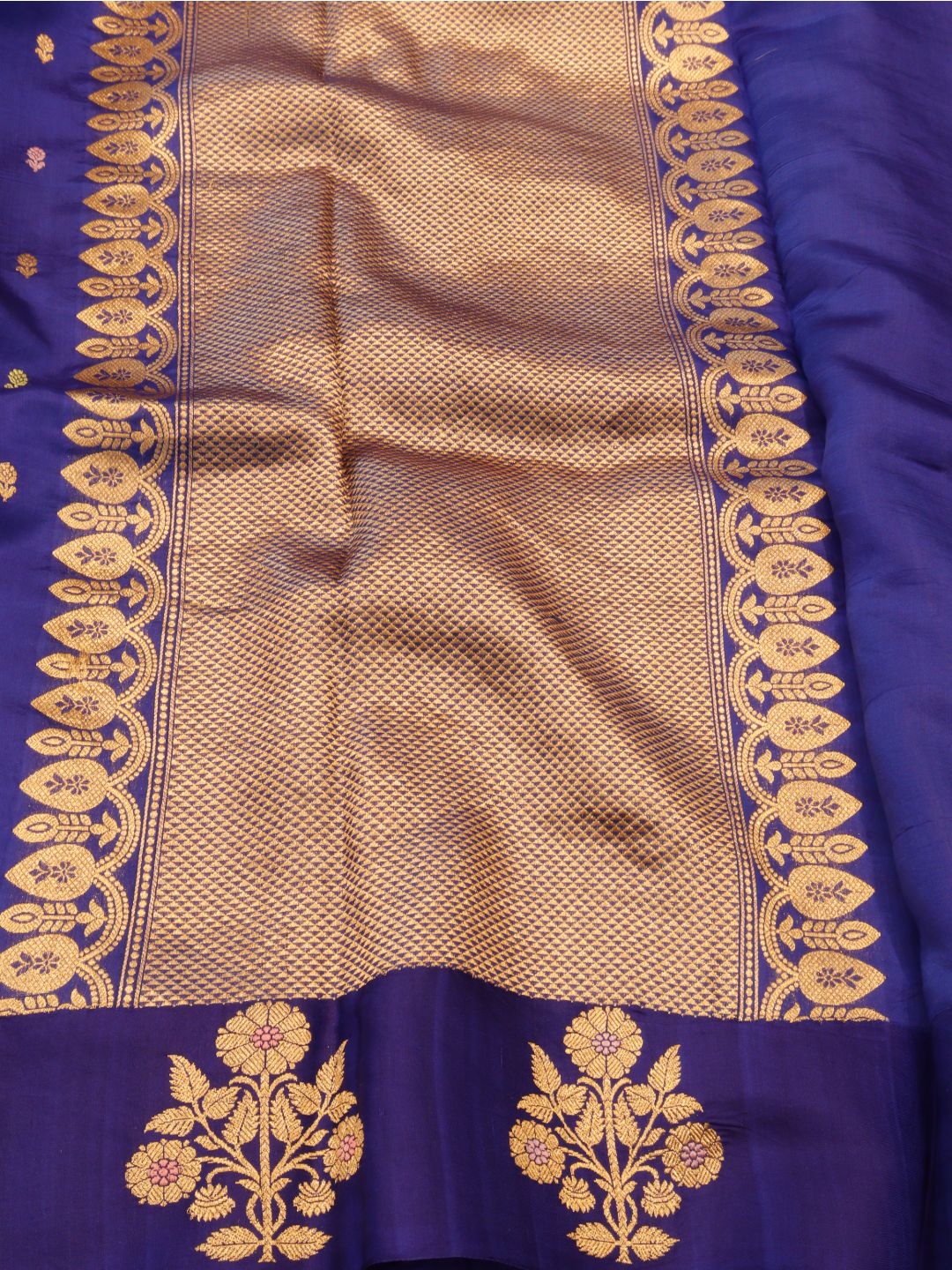 Royal Blue Katan Silk Banarasi saree pallu detail