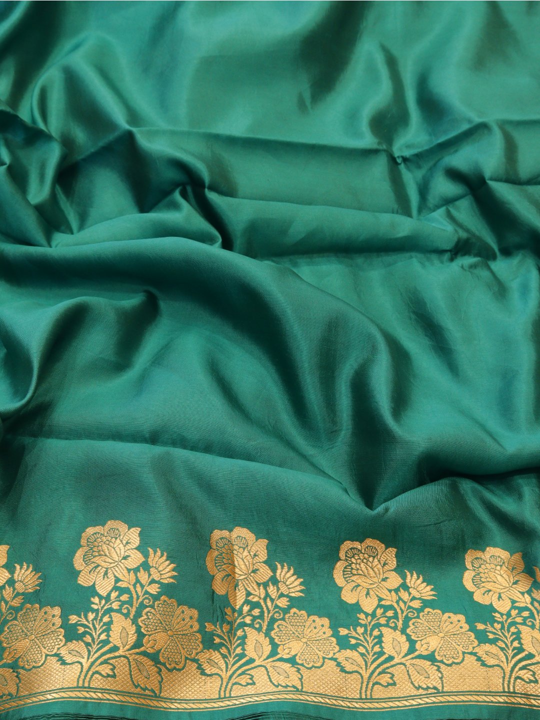 Teal Green Katan Silk Banarasi saree full spread
