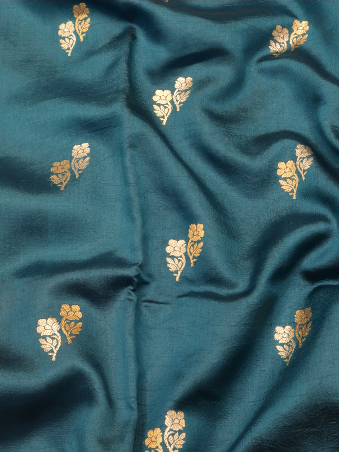 Dark Teal Blue Katan Silk Banarasi saree blouse piece