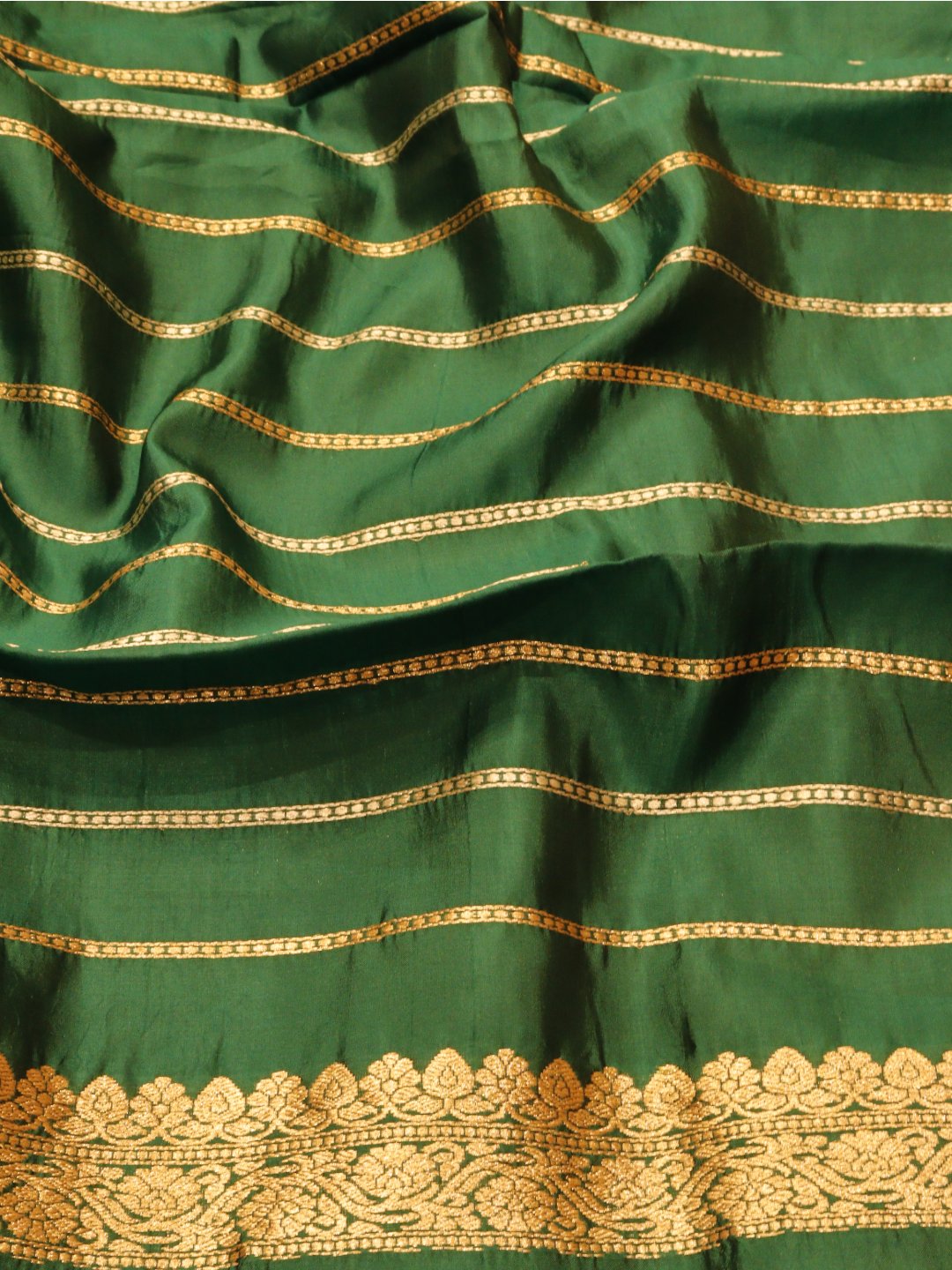 Bottle Green Katan Silk Banarasi saree full spread
