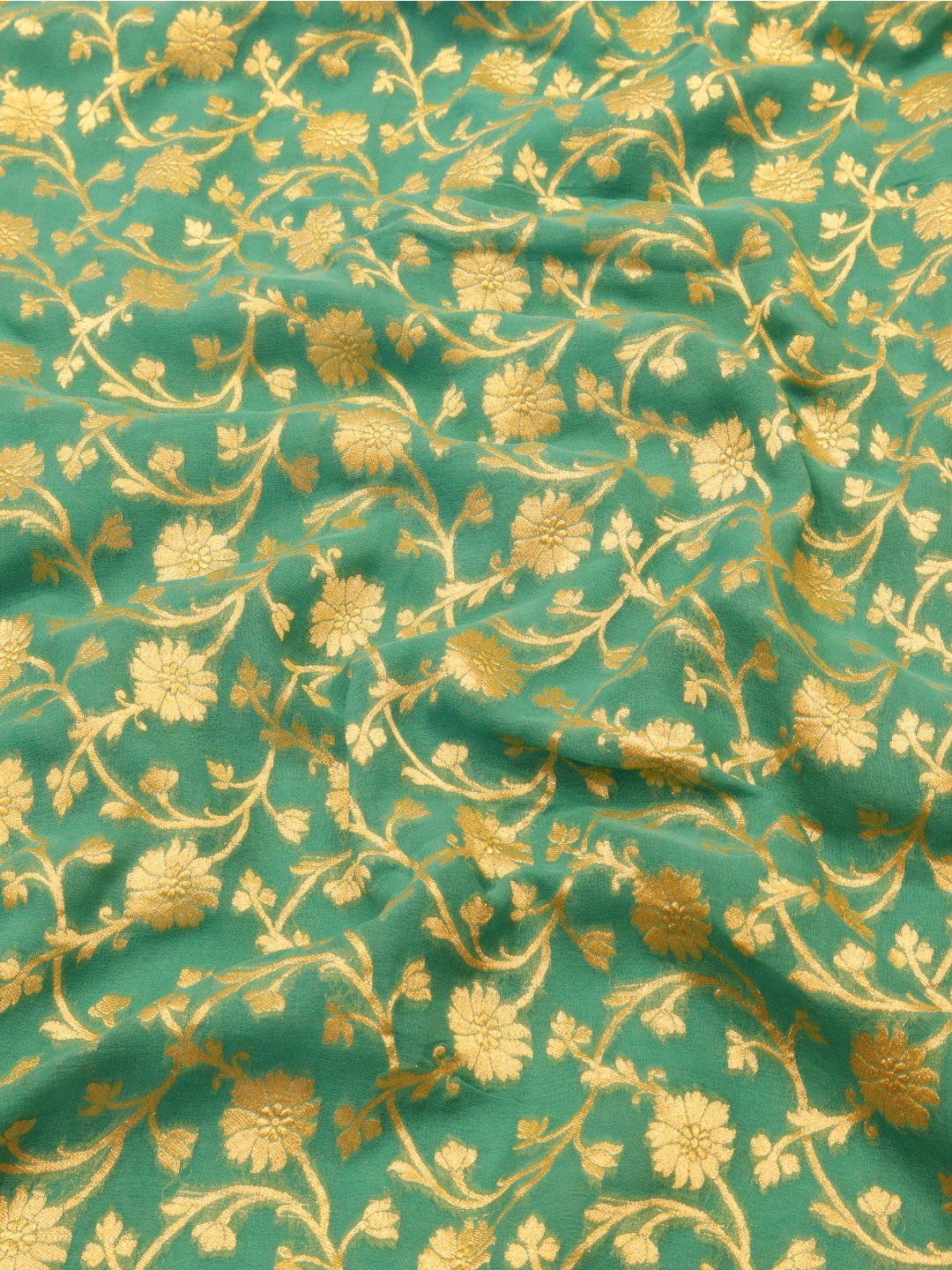 Sea Green with silver zari detailing Khaddi Georgette Banarasi saree blouse piece