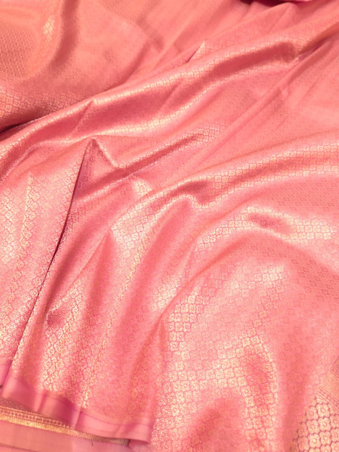 Light Pink Mulbari silk Banarasi saree front drape view