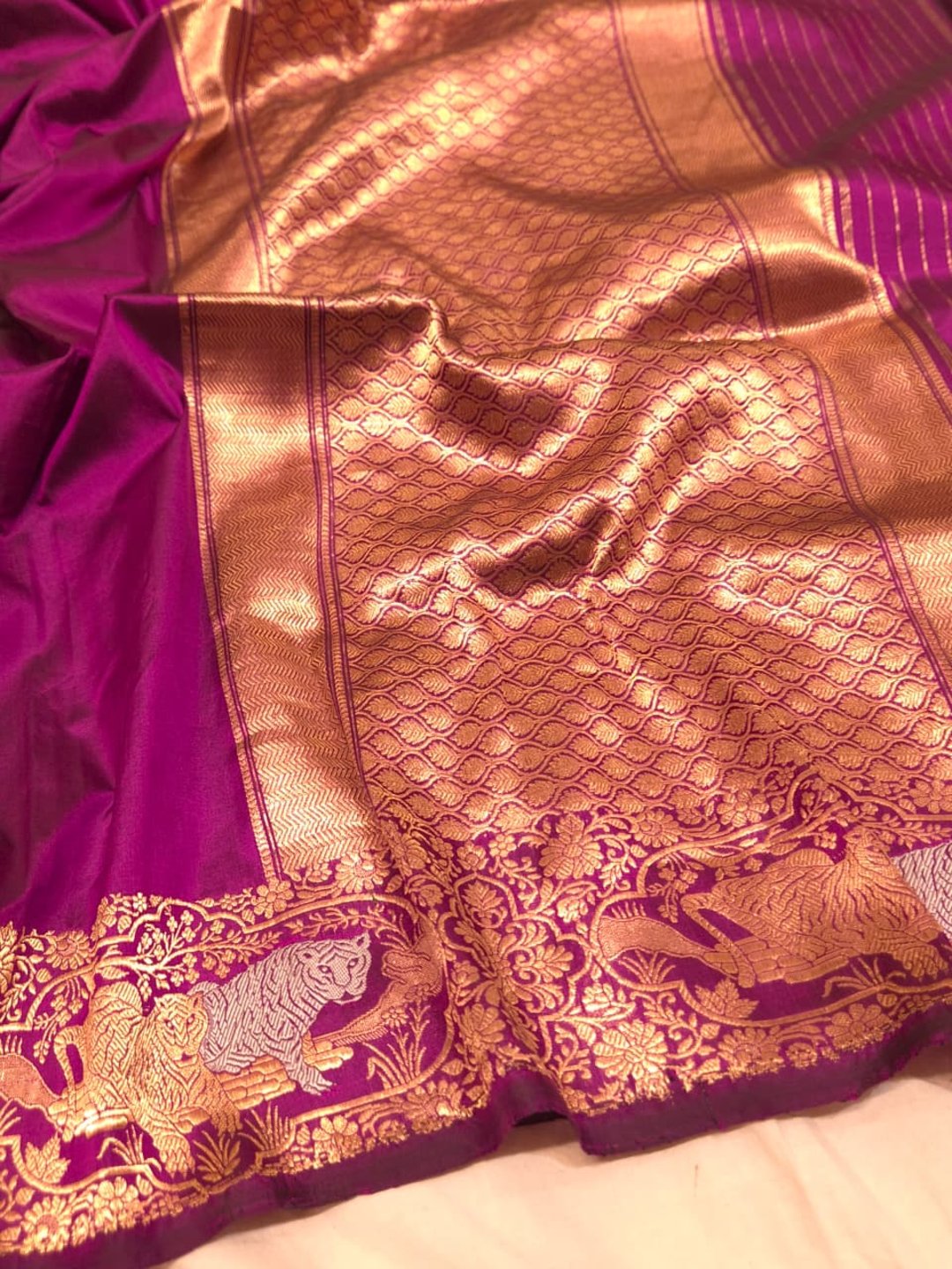 Magenta Pink with gold-toned weaving Katan Silk Banarasi saree blouse piece