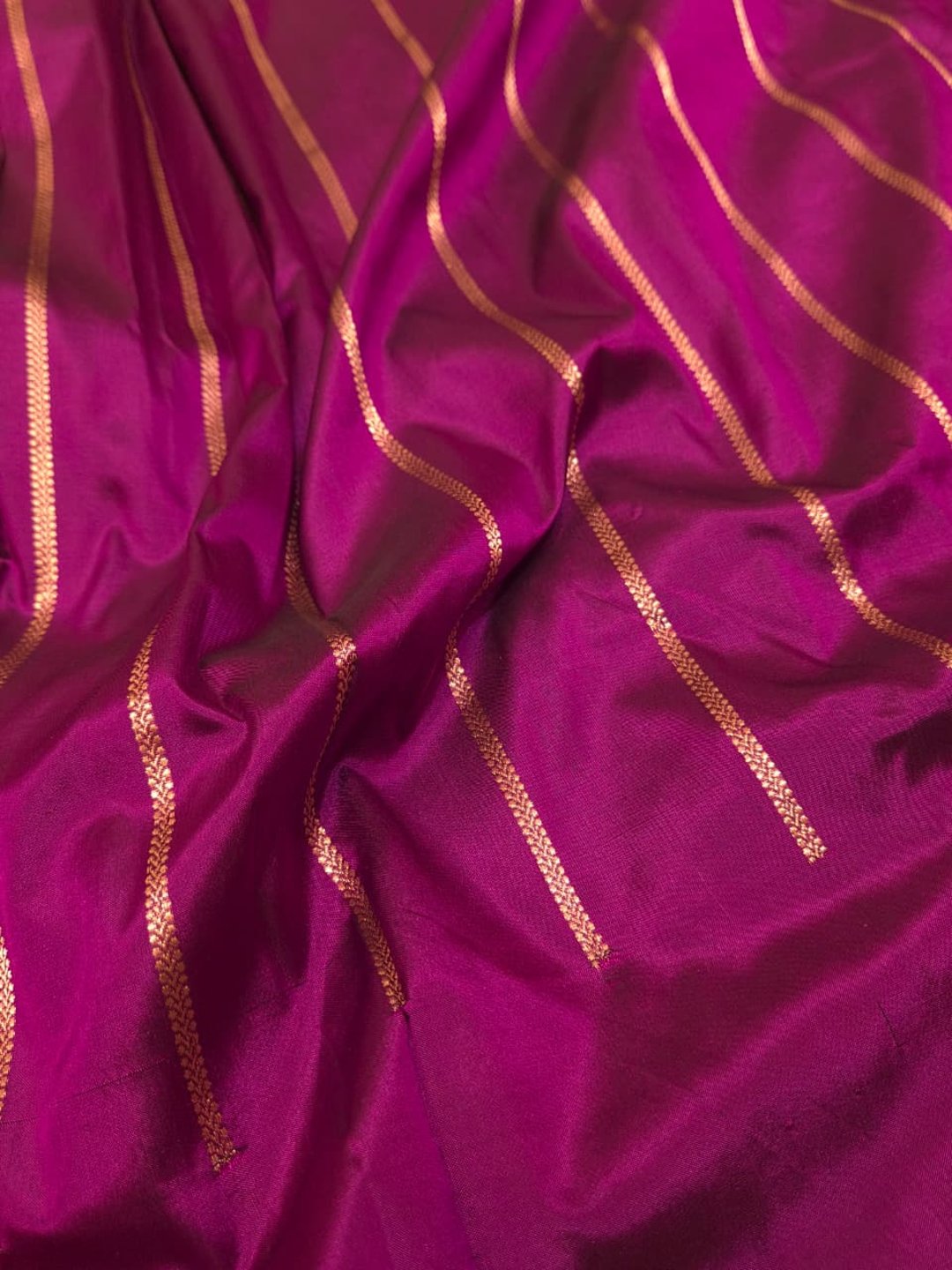 Magenta Pink with gold-toned weaving Katan Silk Banarasi saree full spread
