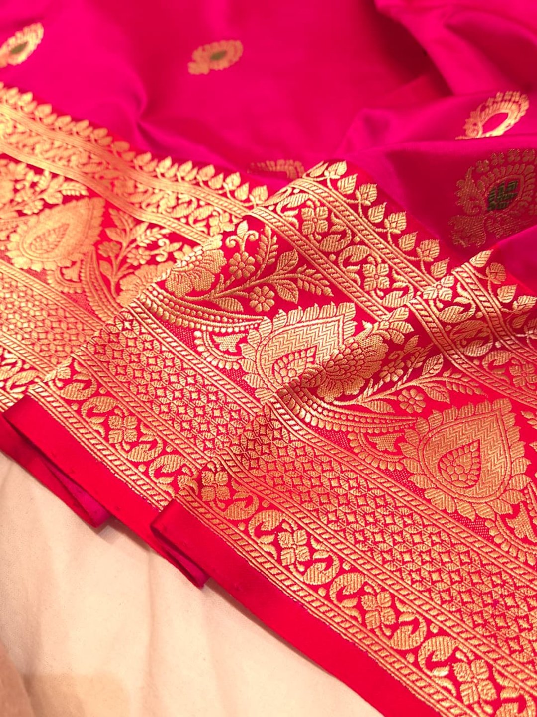 Dark Pink Katan Silk Banarasi saree blouse piece