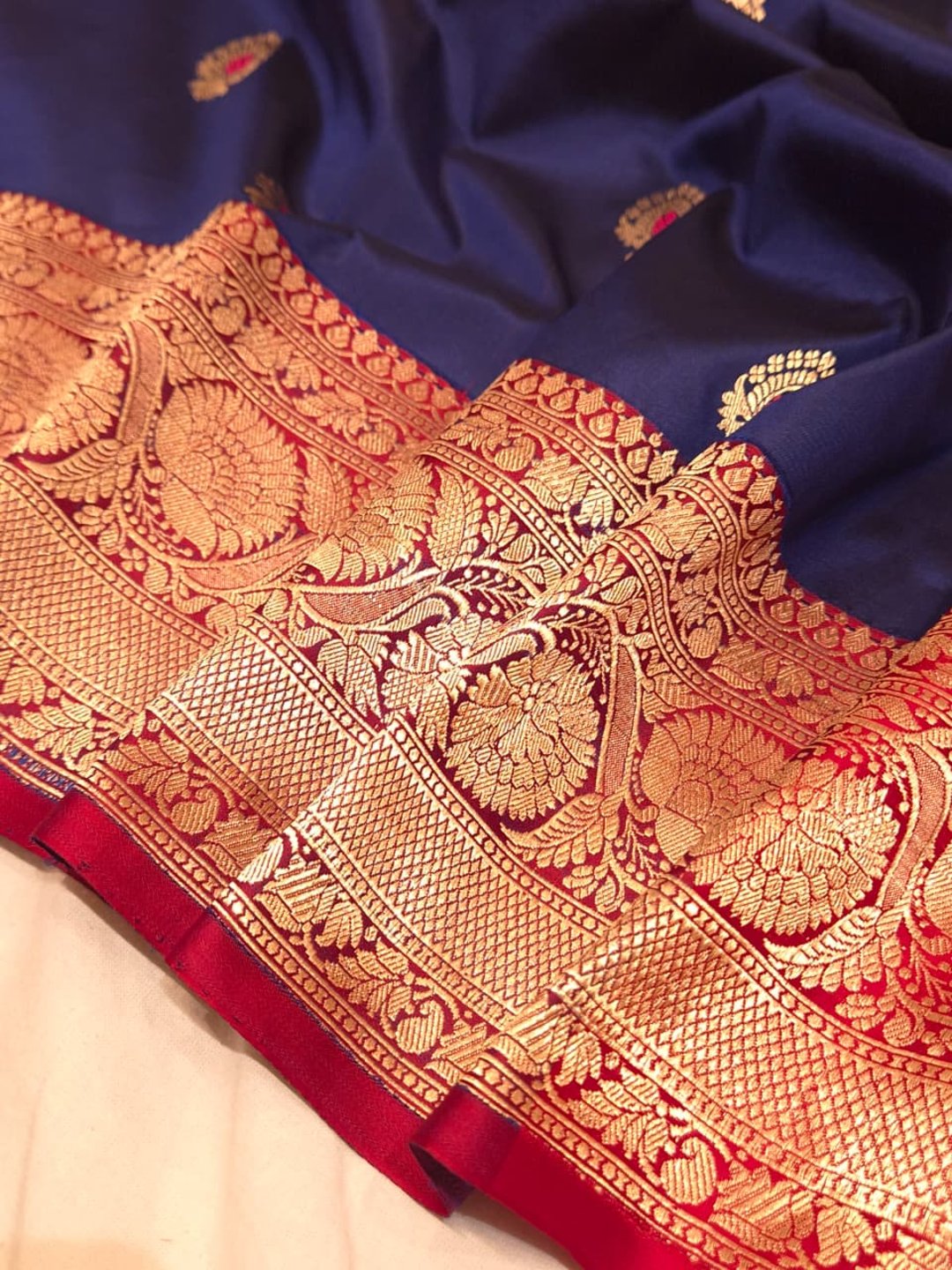 Royal Blue Katan Silk Banarasi saree full spread