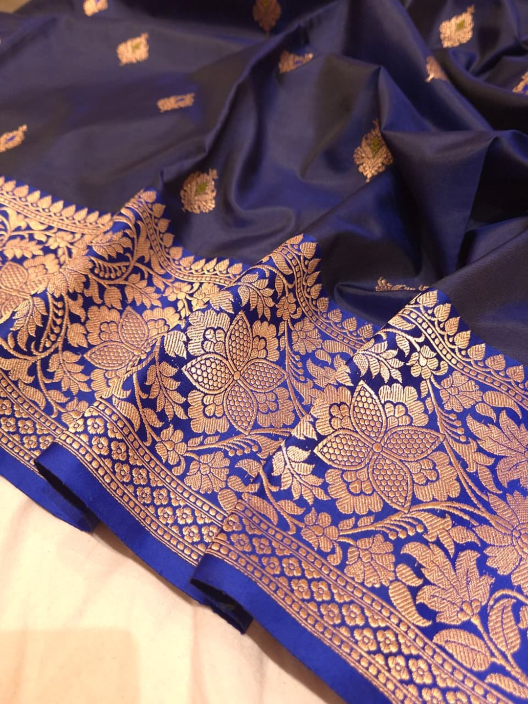 Navy Blue Katan Silk Banarasi saree blouse piece