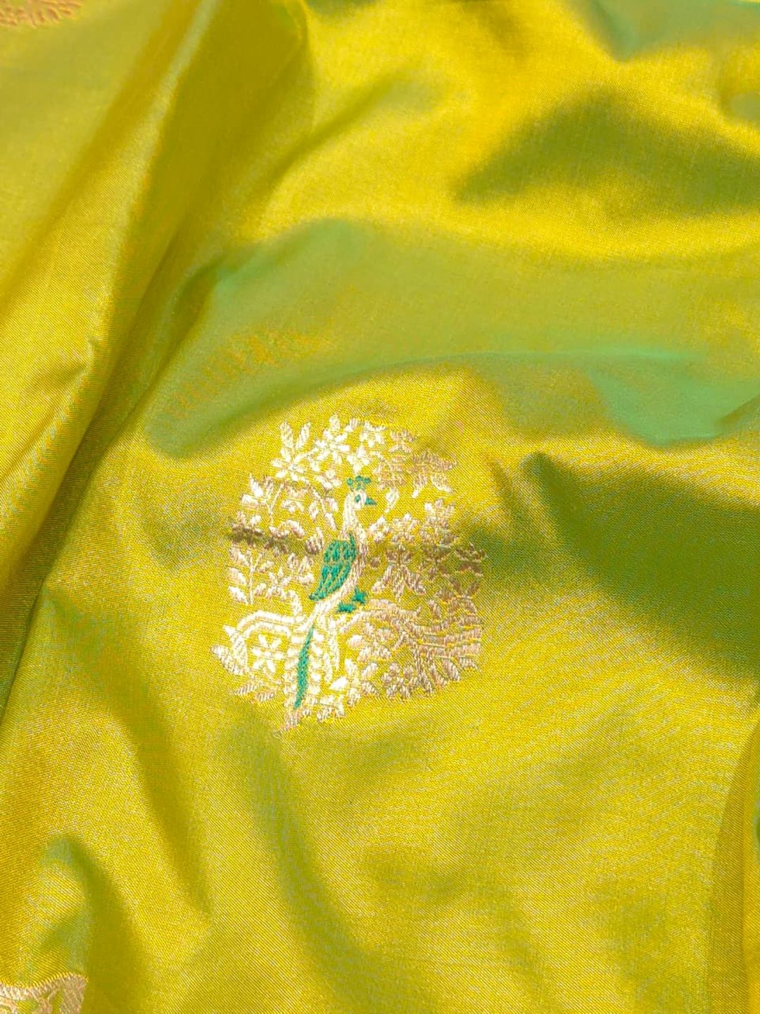 Light Green Katan Silk Banarasi saree border closeup