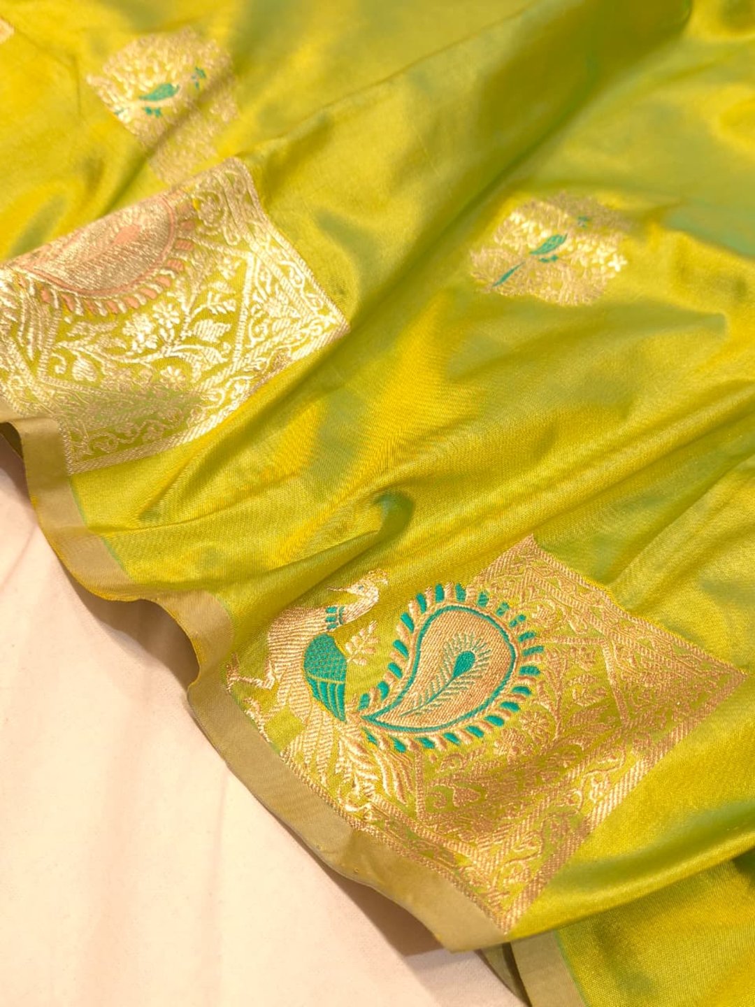 Light Green Katan Silk Banarasi saree blouse piece