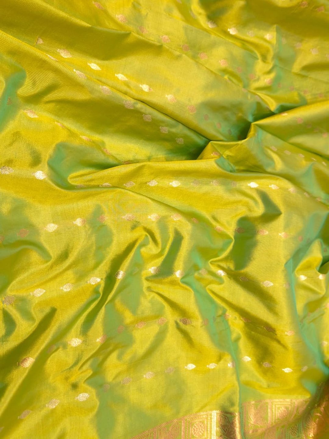 Light Green Katan Silk Banarasi saree texture detail