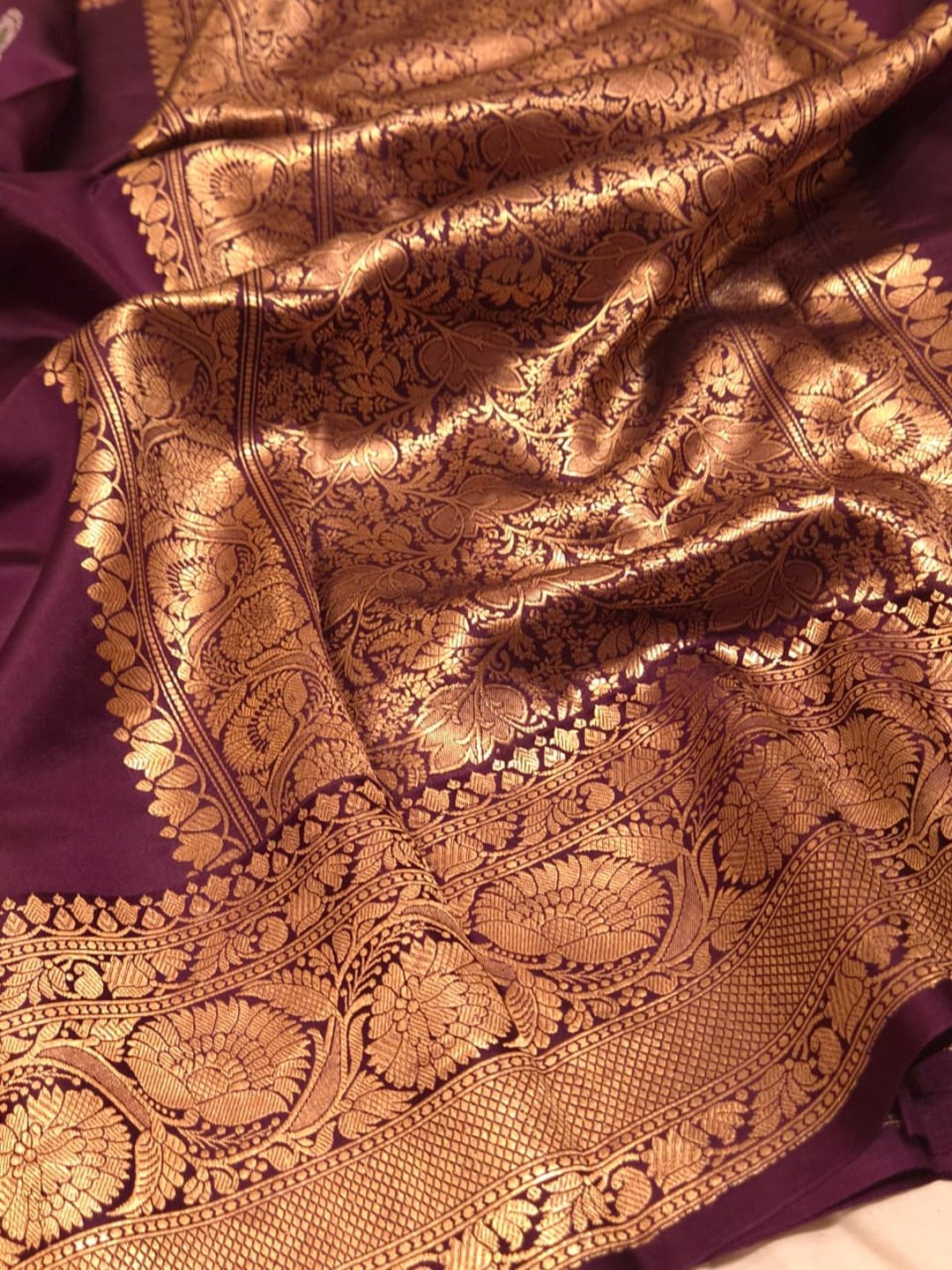 Brown Katan Silk Banarasi saree full spread