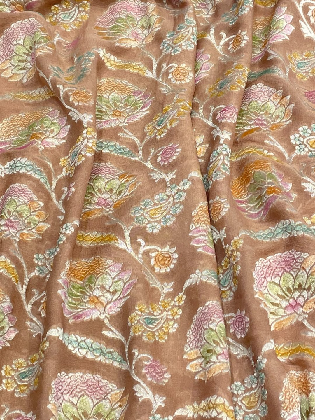 Dusty Peach with multicolor floral Jaal Georgette Banarasi saree blouse piece