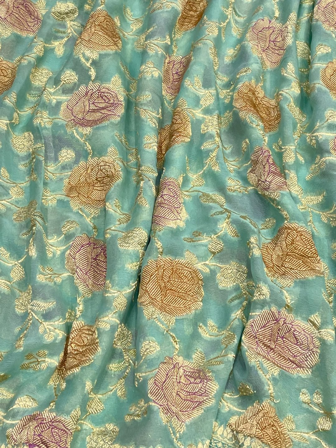 Sea green Georgette Banarasi saree blouse piece