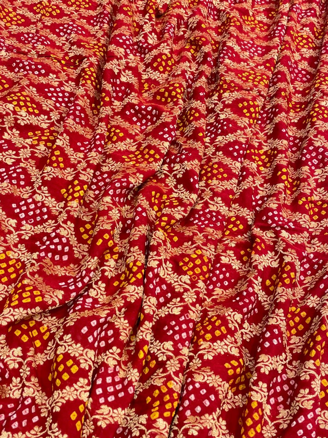 Deep Red Bandhani Banarasi saree blouse piece
