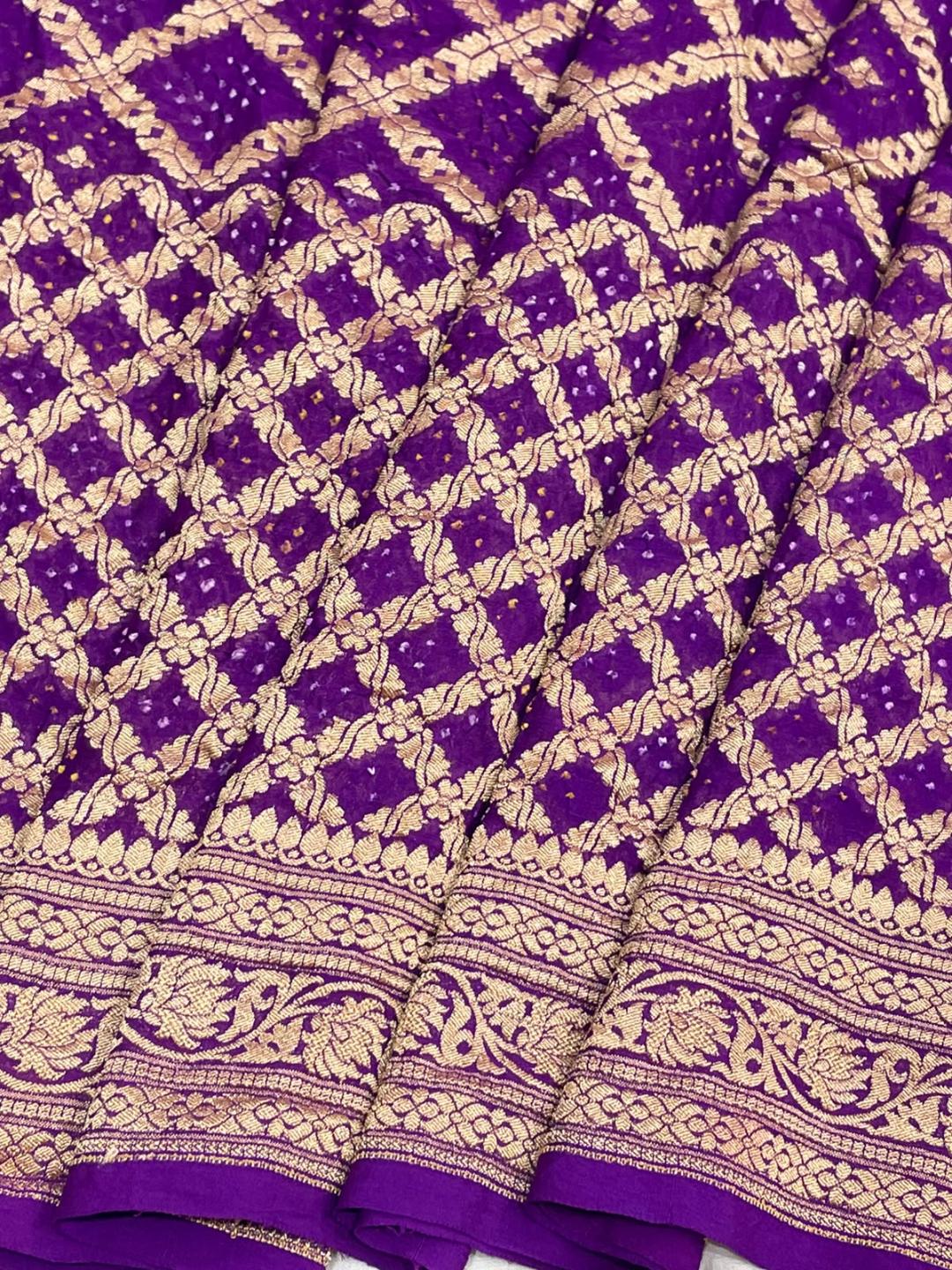 Royal Purple Bandhani Banarasi saree pallu detail