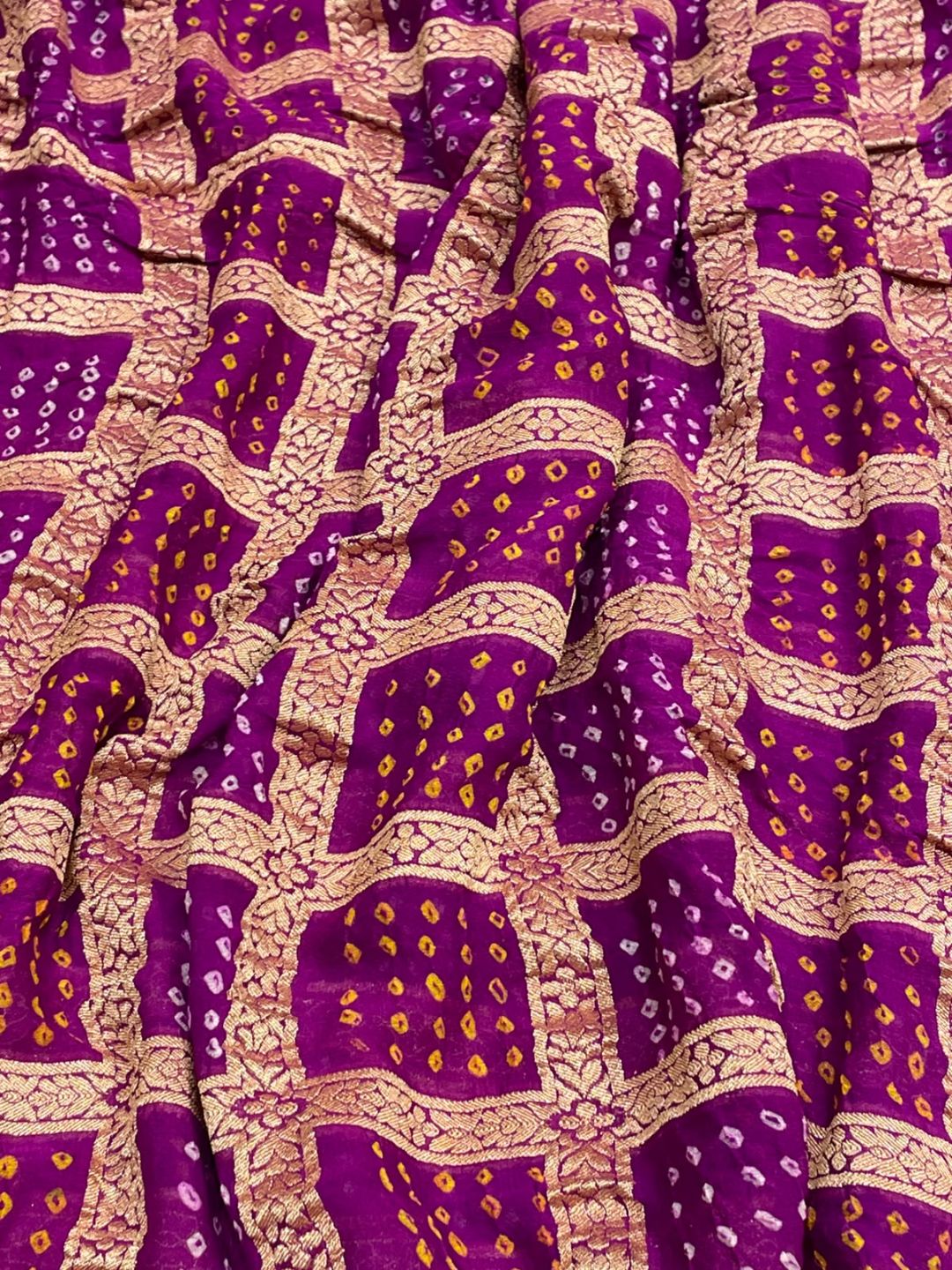 Violet Bandhani Banarasi saree blouse piece