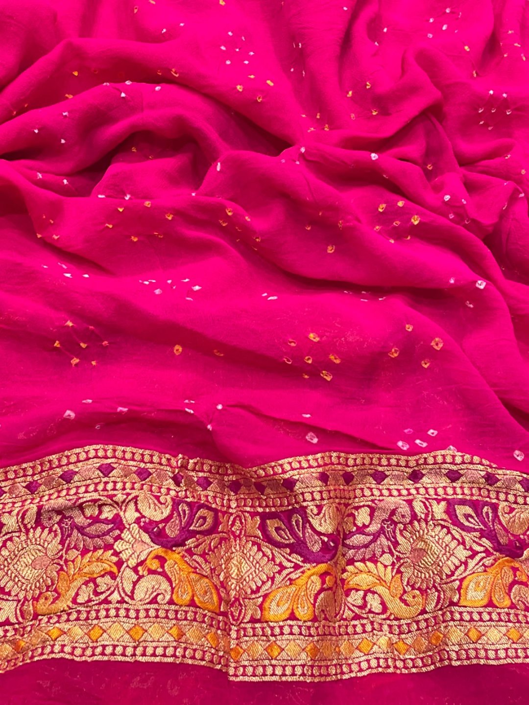 Dark Pink Georgette Banarasi saree full spread