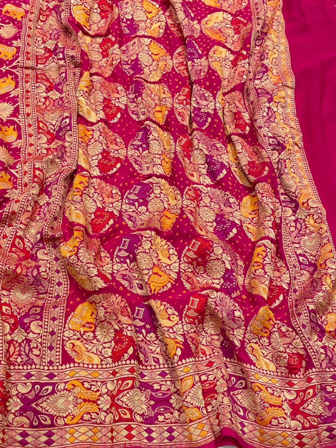 Dark Pink Georgette Banarasi saree blouse piece