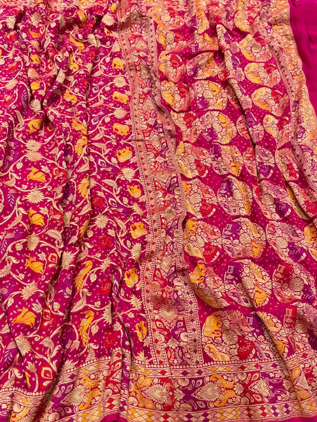 Dark Pink Georgette Banarasi saree border closeup