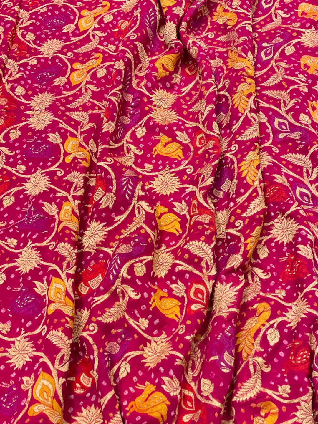 Dark Pink Georgette Banarasi saree front drape view