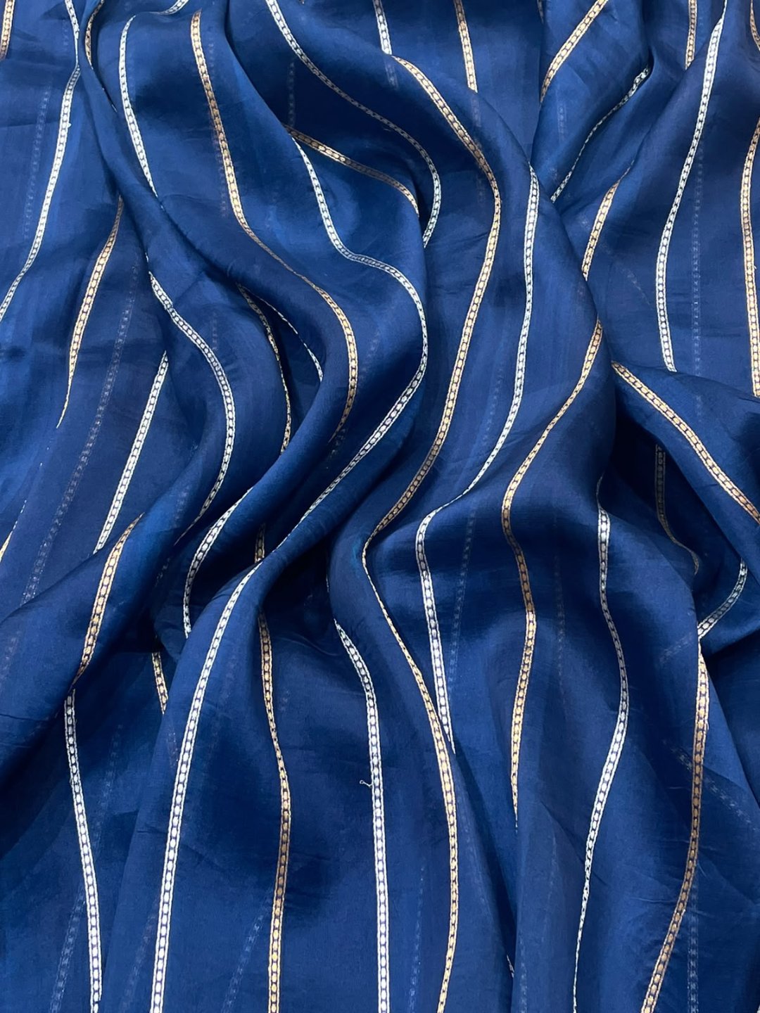 Navy blue Kora Silk Banarasi saree border closeup