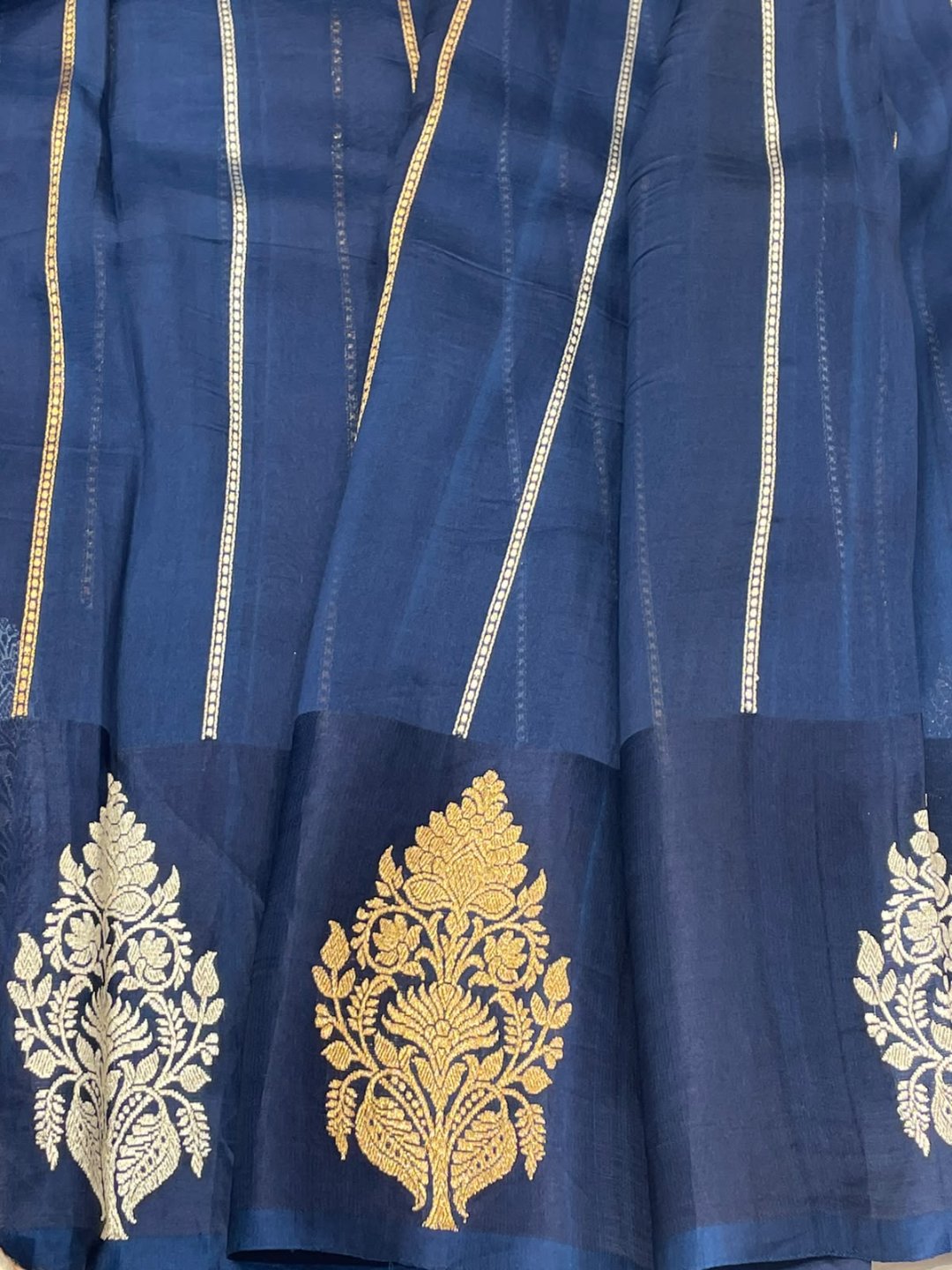 Navy blue Kora Silk Banarasi saree blouse piece