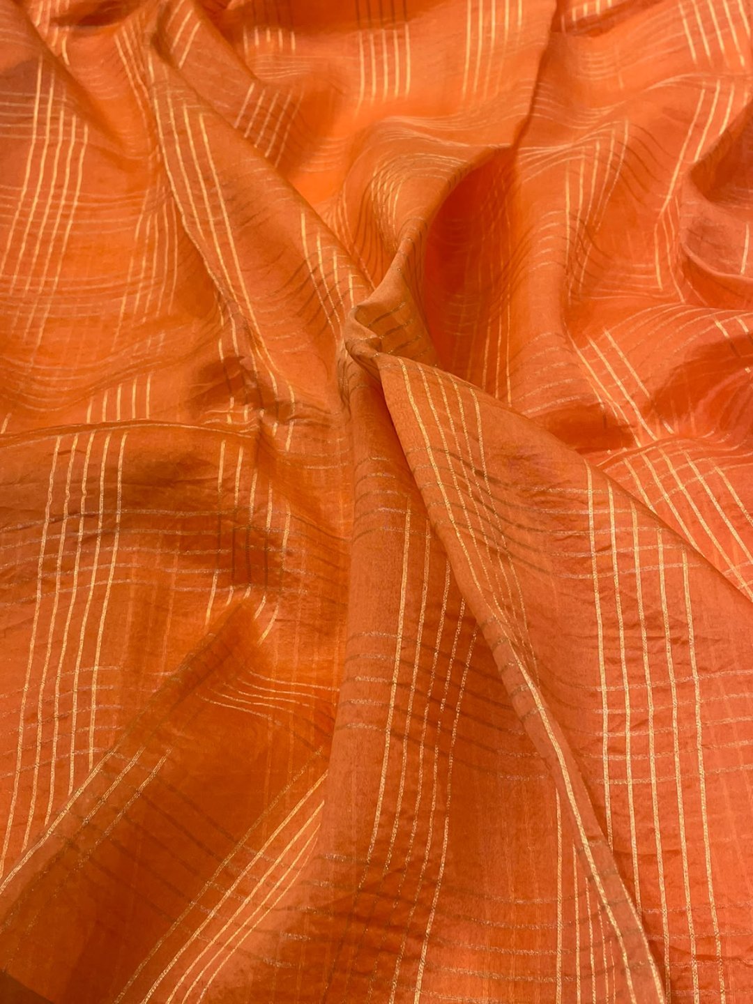 Light Orange with pink border Kora Silk Banarasi saree border closeup