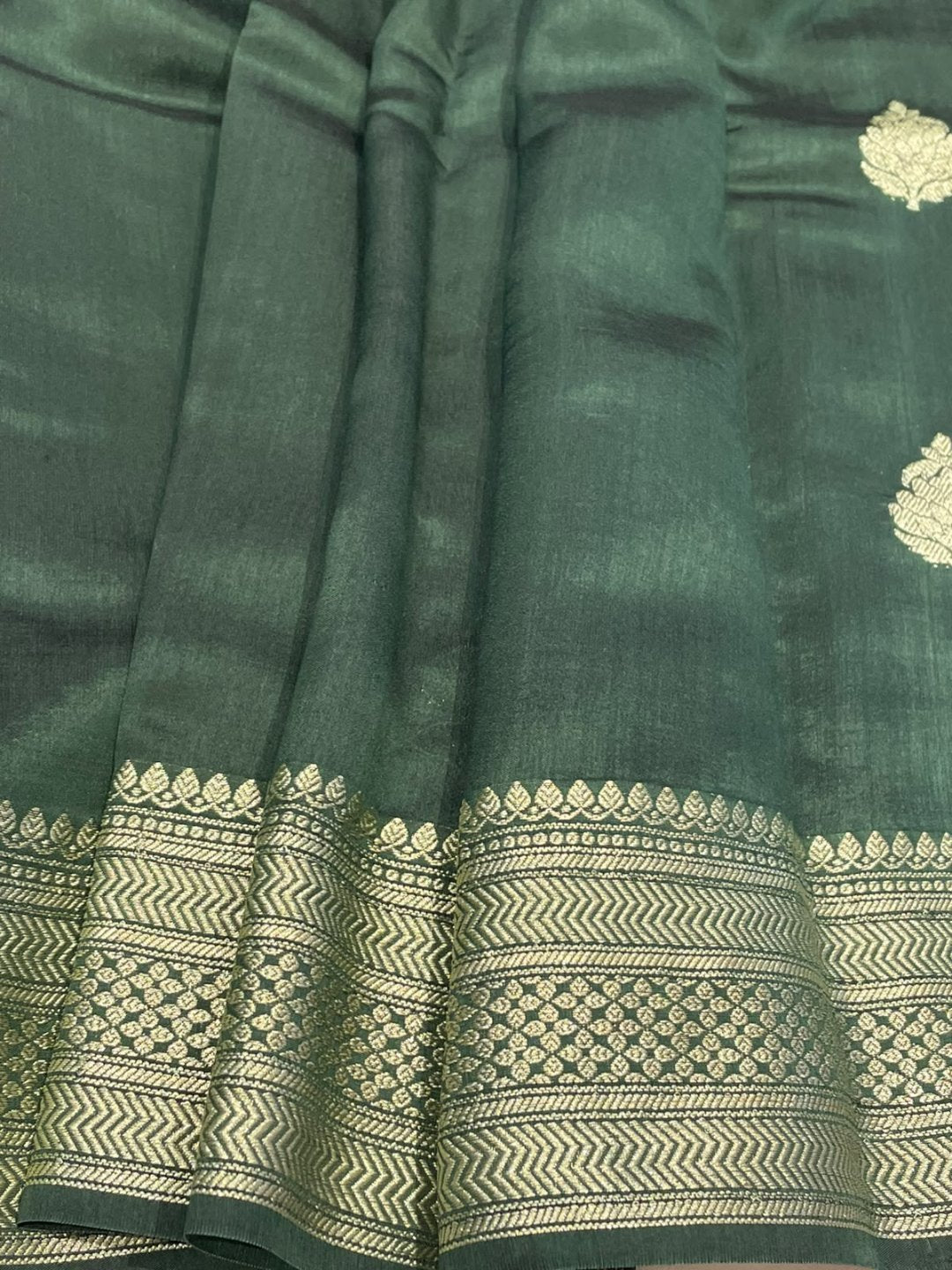 Bottle Green Katan Silk Banarasi saree blouse piece