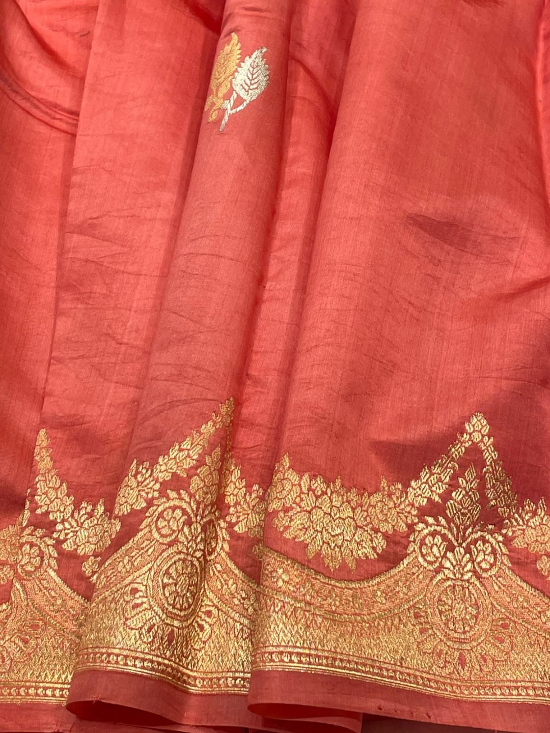 Peach Katan Silk Banarasi saree blouse piece