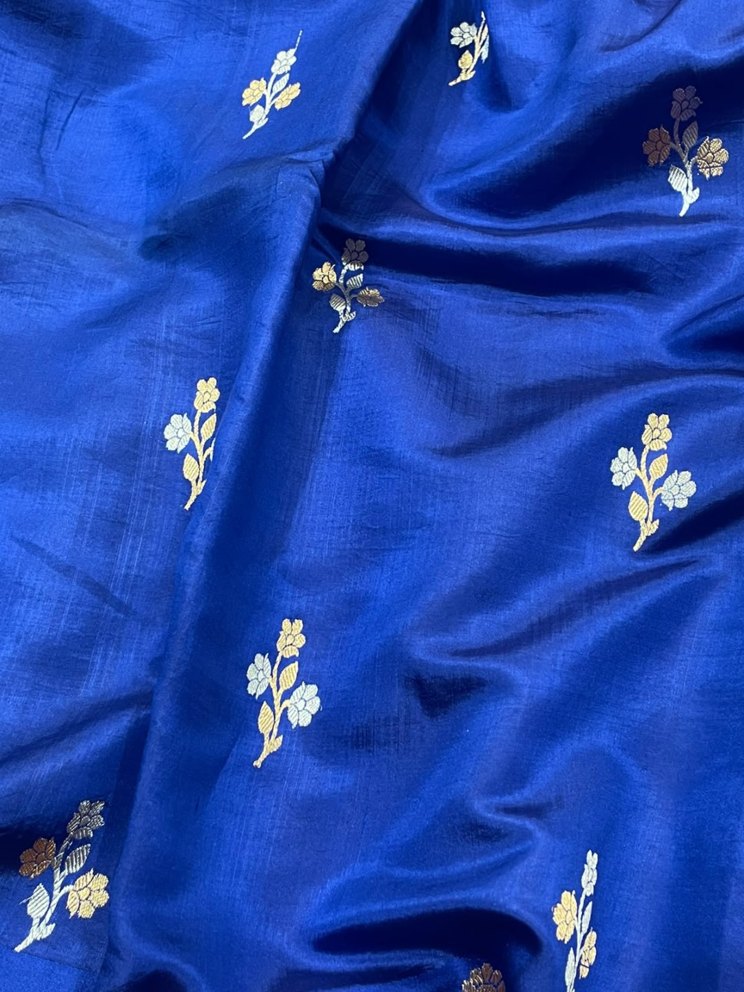 Royal blue Katan Silk Banarasi saree blouse piece