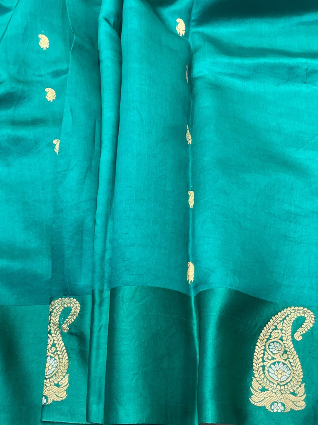 Aqua Green Katan Silk Banarasi saree blouse piece