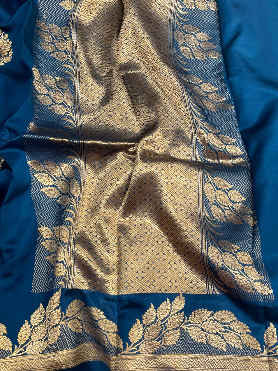 Rama Blue Katan Silk Banarasi saree pallu detail