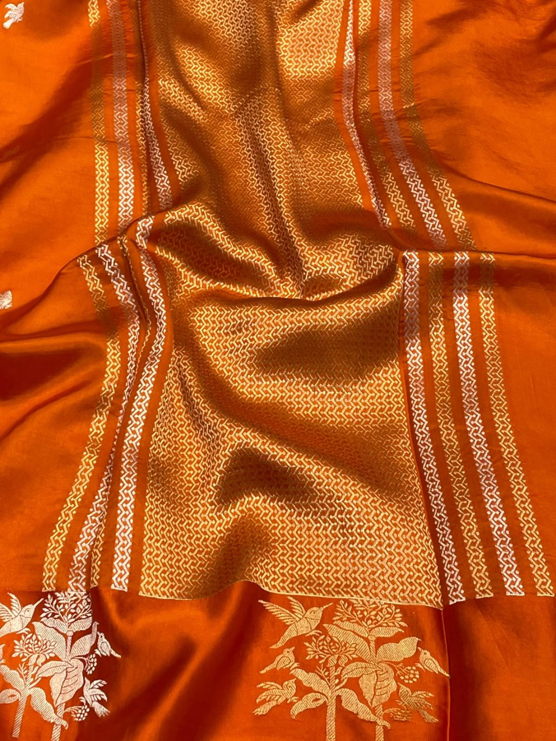 Burnt Orange Katan Silk Banarasi saree pallu detail
