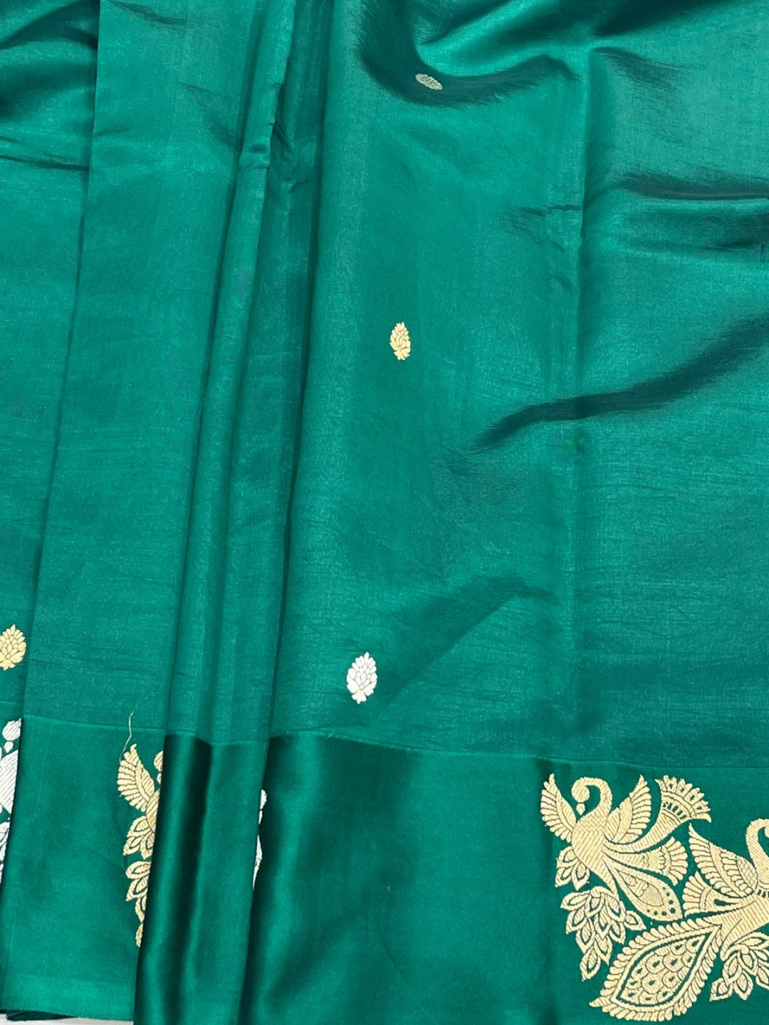 Dark Green Katan Silk Banarasi saree blouse piece