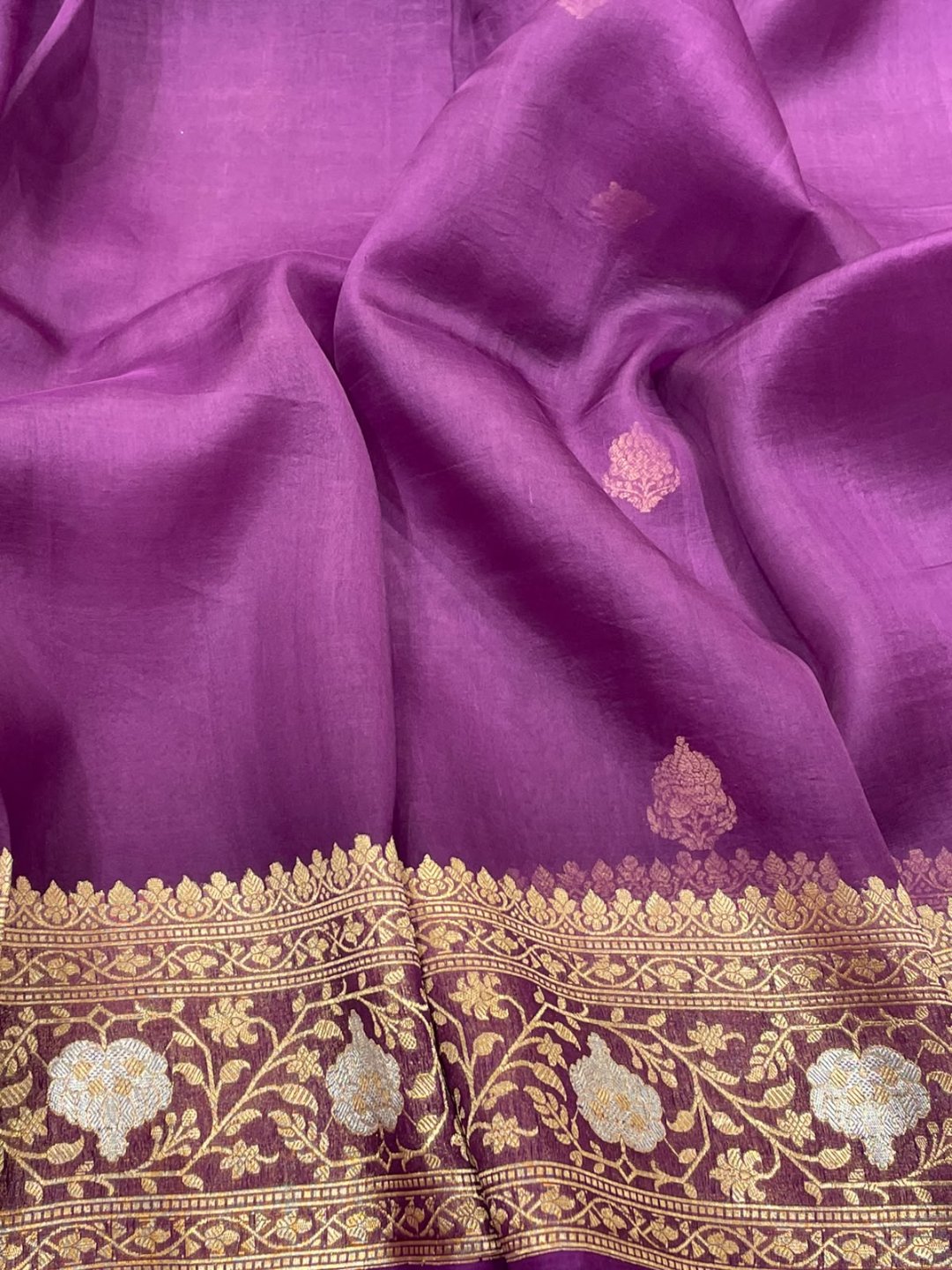 Deep Purple Kora Silk Banarasi saree full spread