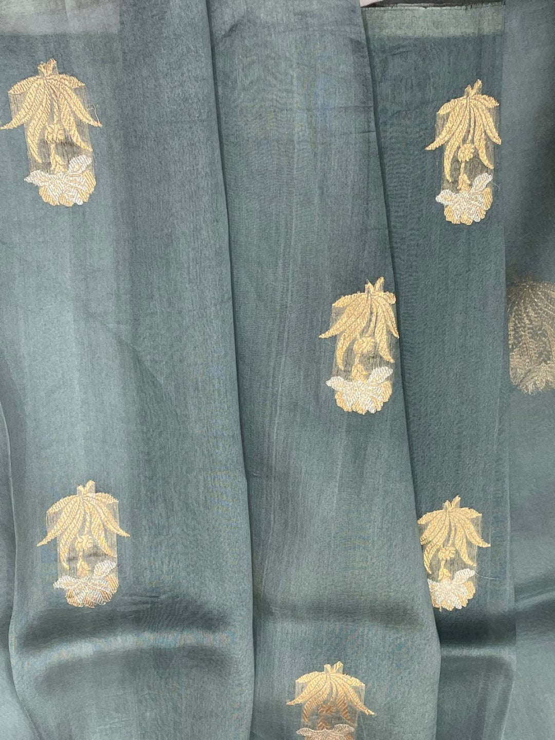 Grey Kora Silk Banarasi saree border closeup