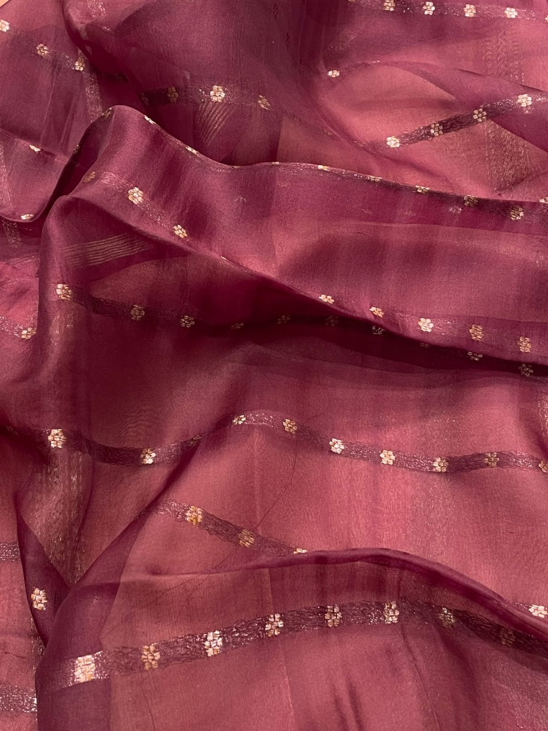 Peach Kora Silk Banarasi saree full spread