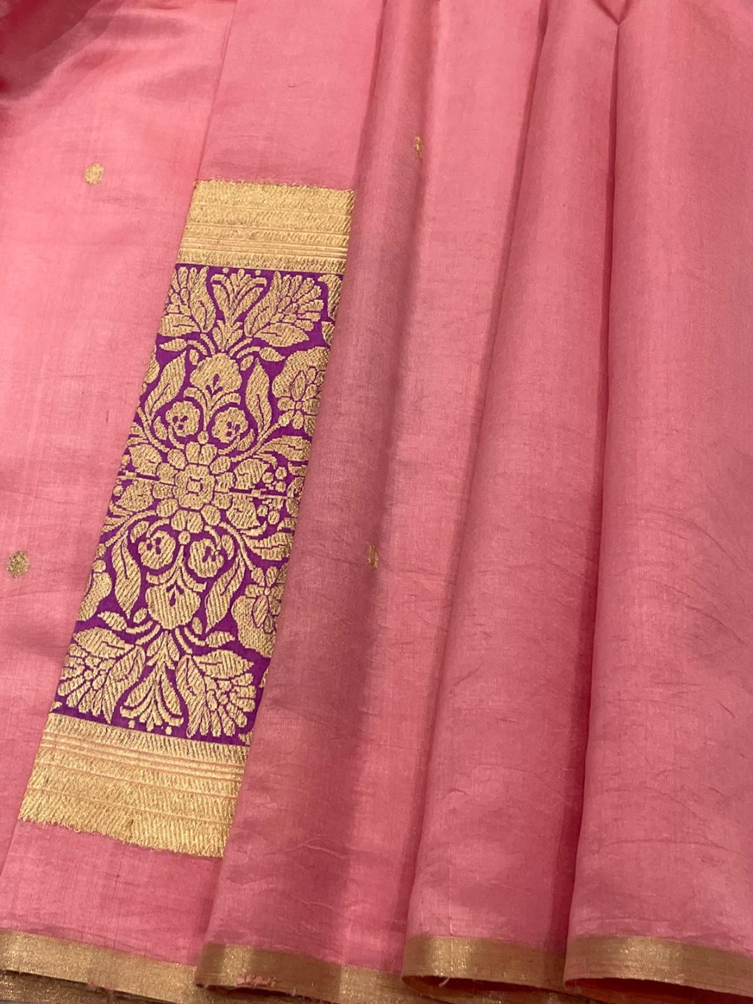Baby pink Katan Silk Banarasi saree blouse piece