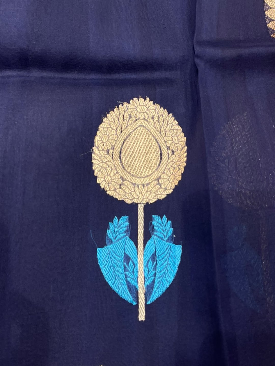 Navy Blue Kora Silk Banarasi saree blouse piece