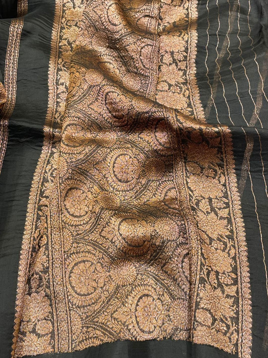 Black Kora Silk Banarasi saree pallu detail