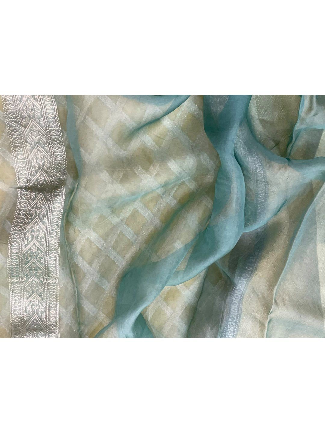 Lemon Yellow Kora Silk Banarasi saree full spread