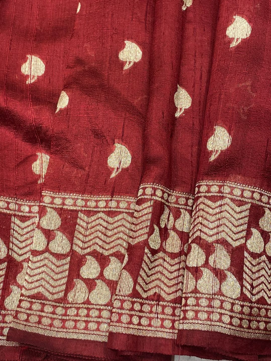 Dark Red Dupion Silk Banarasi saree blouse piece