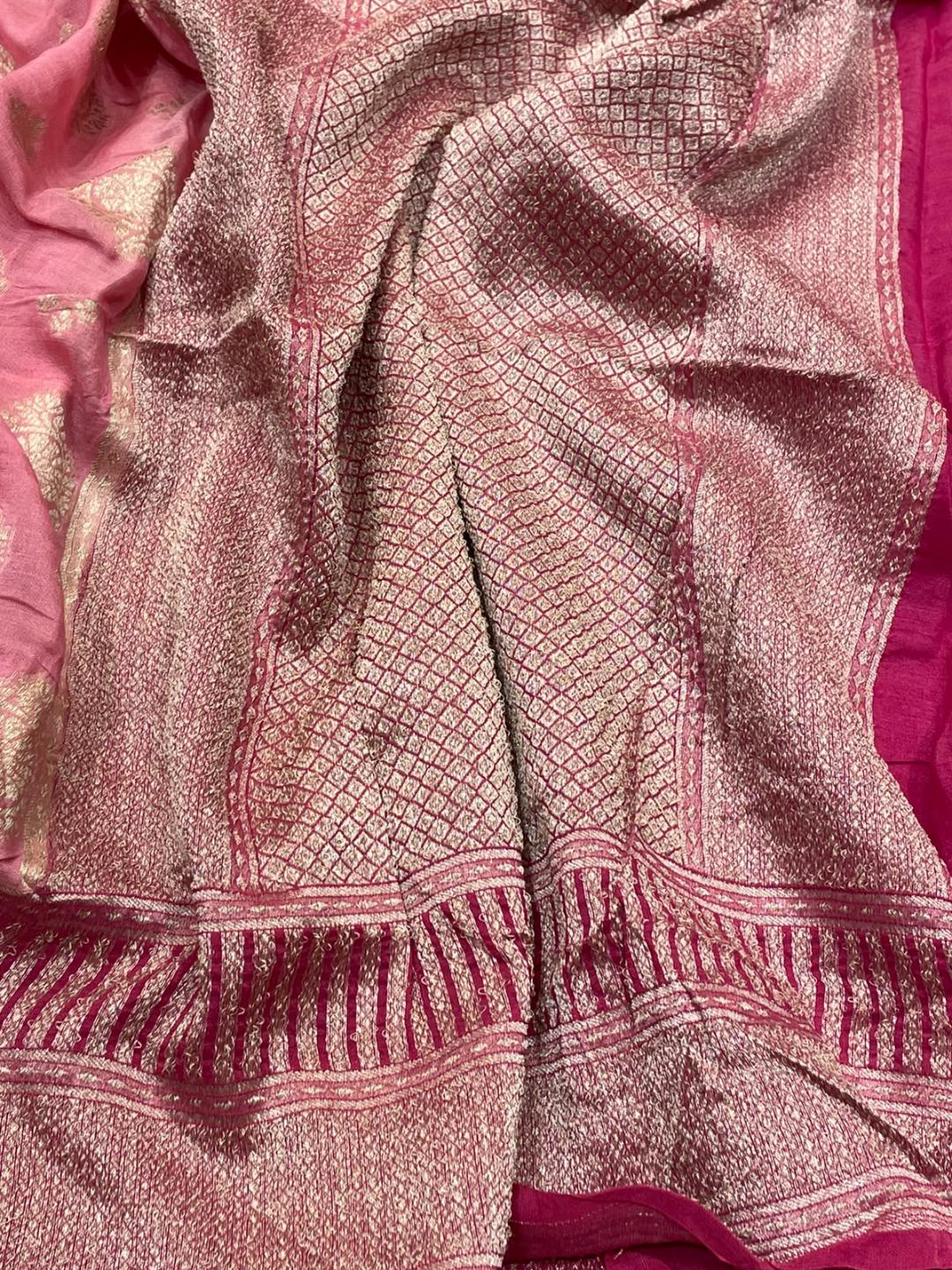 Light pink Tussar Silk Banarasi saree pallu detail
