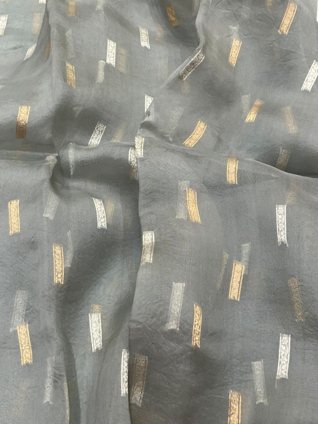 Smokey Grey Kora Silk Banarasi saree border closeup